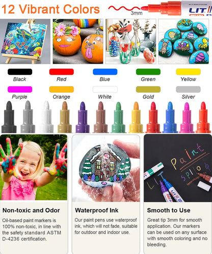 Car Paint Pen Waterproof Car Tire Tread Oil-Based Painting Marker Permanent Auto Scratch Repair Touch Up Paint Pen Quick Dry