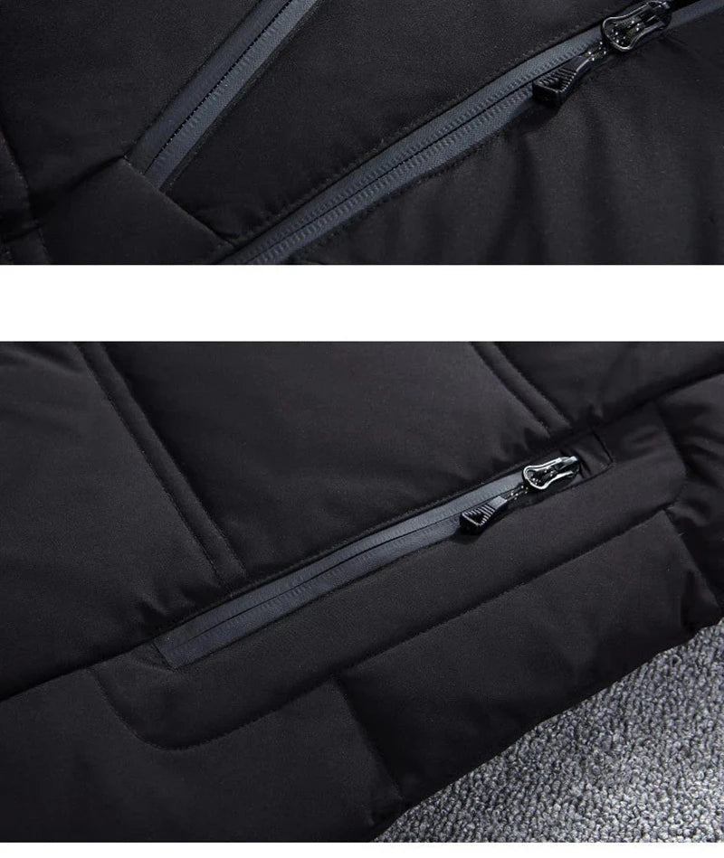 Chaqueta de plumón de 20 grados para hombre, parka de invierno para hombre, chaqueta de plumón de pato blanca con capucha para exteriores, abrigo de nieve acolchado grueso y cálido de gran tamaño M-4XL