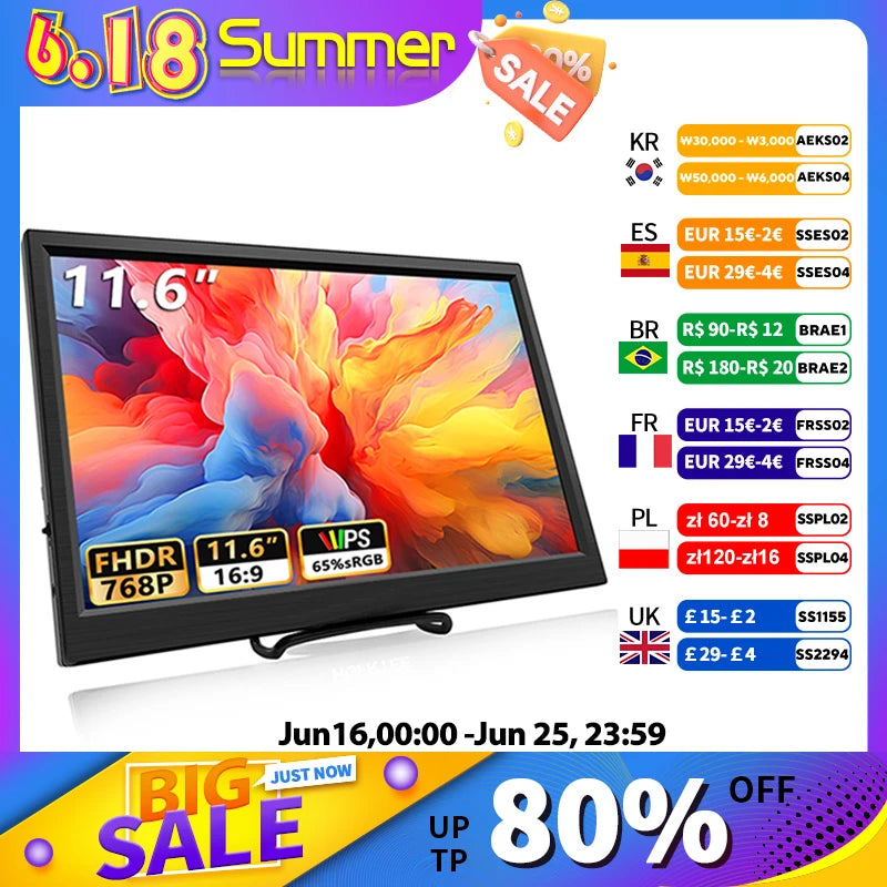 11.6 Inch Portable Monitor HDMI-Compatible Laptop second screen Gaming Extended Display For Switch/PS4/Xbox/Raspberry Pi