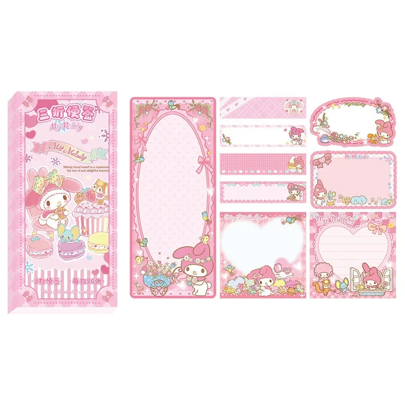 Cute Cartoon Sticky Notes Set 9 Designs 180 Sheets Foldable Memo Pads for Office School Journaling and Desk Organization