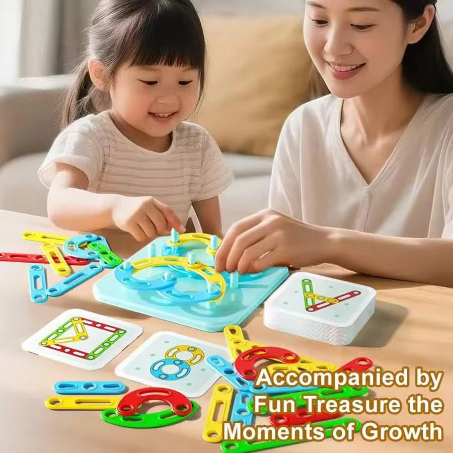 Nail Board Puzzle Toys Montessori Education Geometric Graphics With Cards Preschool Kids Early Learning Game Toy Creative Gifts