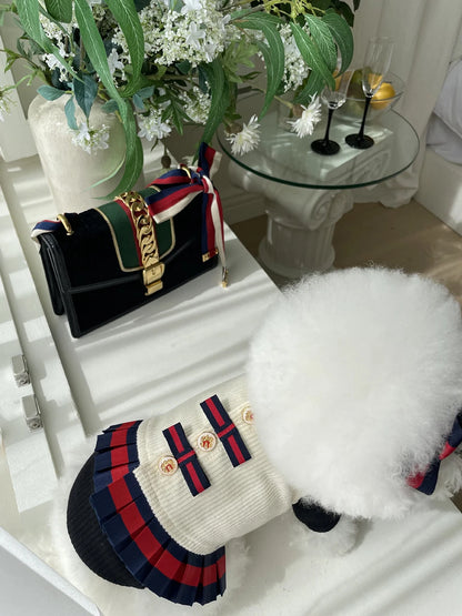 FATHIN Dog Princess Dresses Puppy Bow Knot Dress Luxury Pet Skirt Striped Dresses for Small Medium Cats