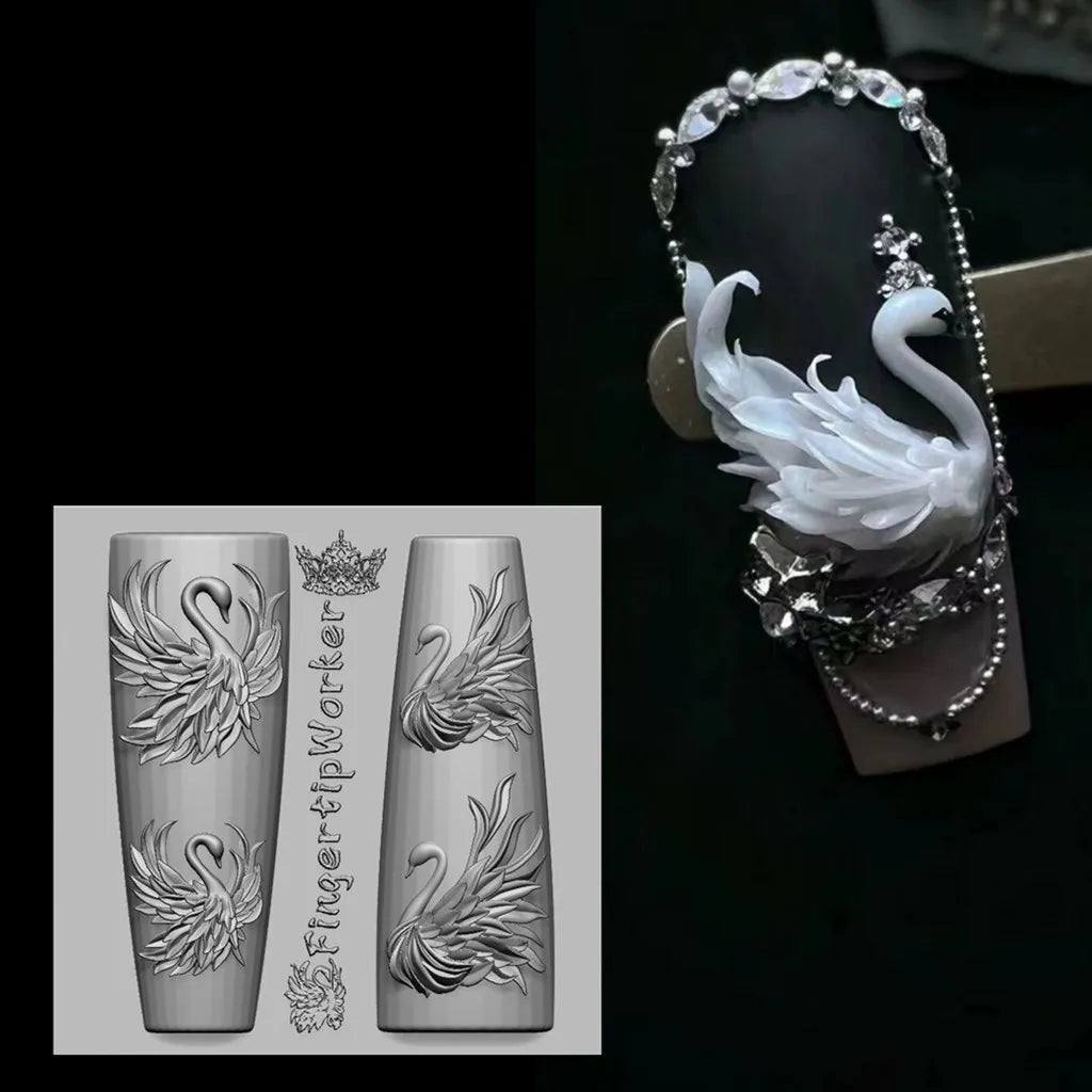 1Pc Chain Ice Flower Fox Spoon Fork Dragon Snake Butterfly 3D Acrylic Mold Nail Art Decorations  DIY Design Silicone Nails Mold