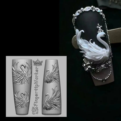 1Pc Chain Ice Flower Fox Spoon Fork Dragon Snake Butterfly 3D Acrylic Mold Nail Art Decorations  DIY Design Silicone Nails Mold