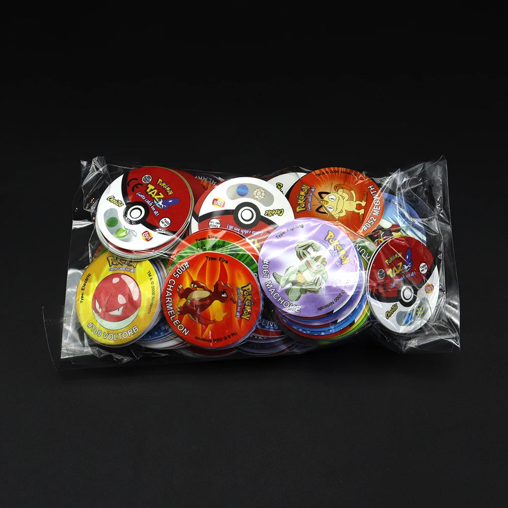 100/160pcs Pokemon Tazos 1st/2nd Generation Strokes Box 3D Round Square Collection Cards Album Trainer Pogs Cheetos Chipitaps