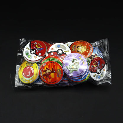 Caja de 100/160 tazos de Pokémon de 1.ª y 2.ª generación, colección de cartas redondas y cuadradas 3D, álbum de entrenadores, Pogs, Cheetos, Chipitaps
