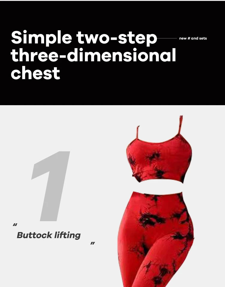 Conjunto deportivo de yoga con teñido anudado para mujer, conjunto deportivo de fitness, sujetador deportivo y leggings de cintura alta, ropa de gimnasio, trajes deportivos sin costuras