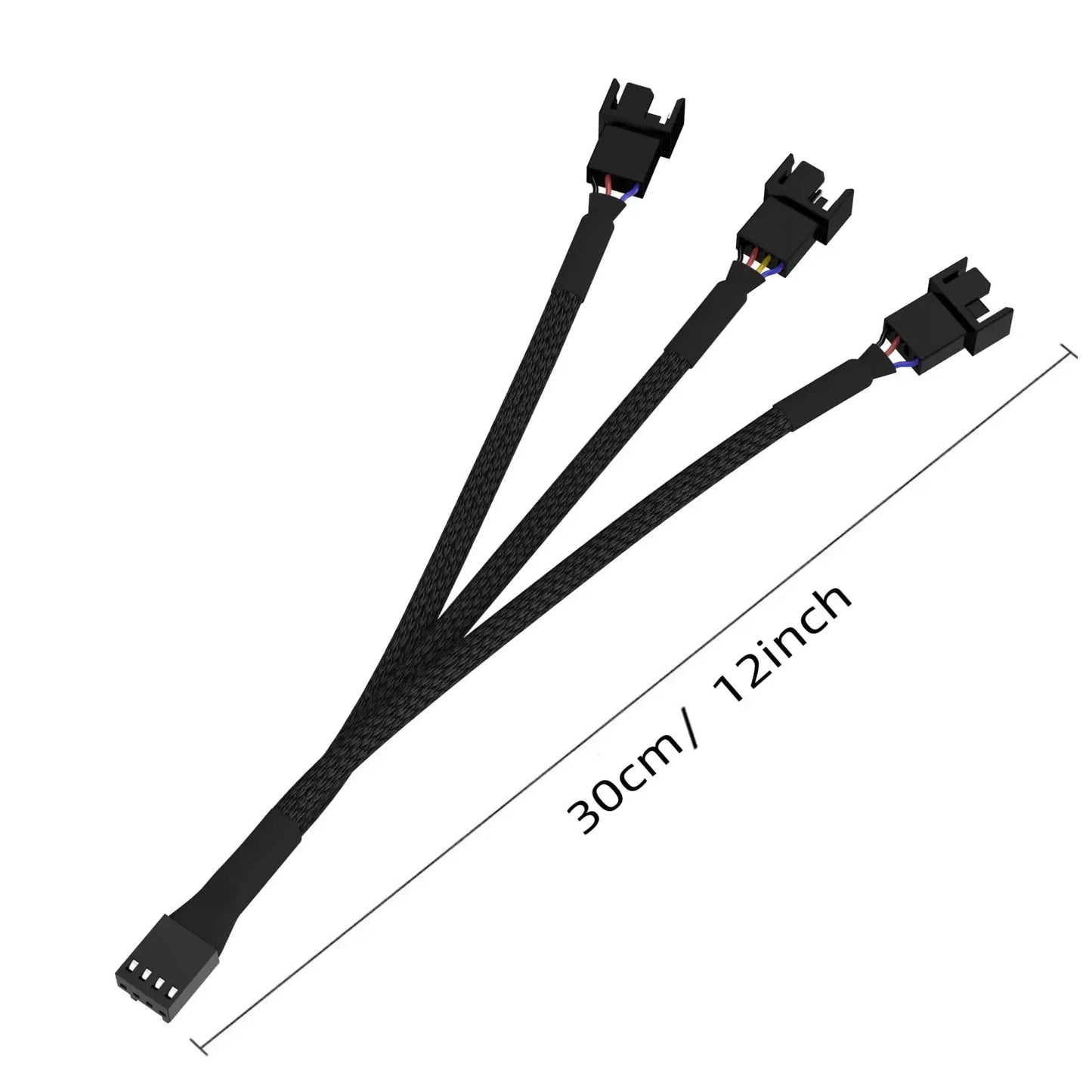 4-pin 1 to 3 Way PWM Fan Splitter Cable, Cooled 1 to 3 Way Tap Sleeve Extension Braided Cable Extension Cable 4-pin