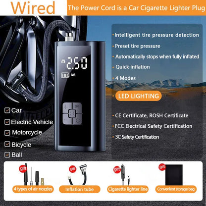Compresor de aire portátil LEIBOO para neumáticos de coche, inflador rápido, presión precisa, bomba de aire para motocicleta, bicicleta y balón. 