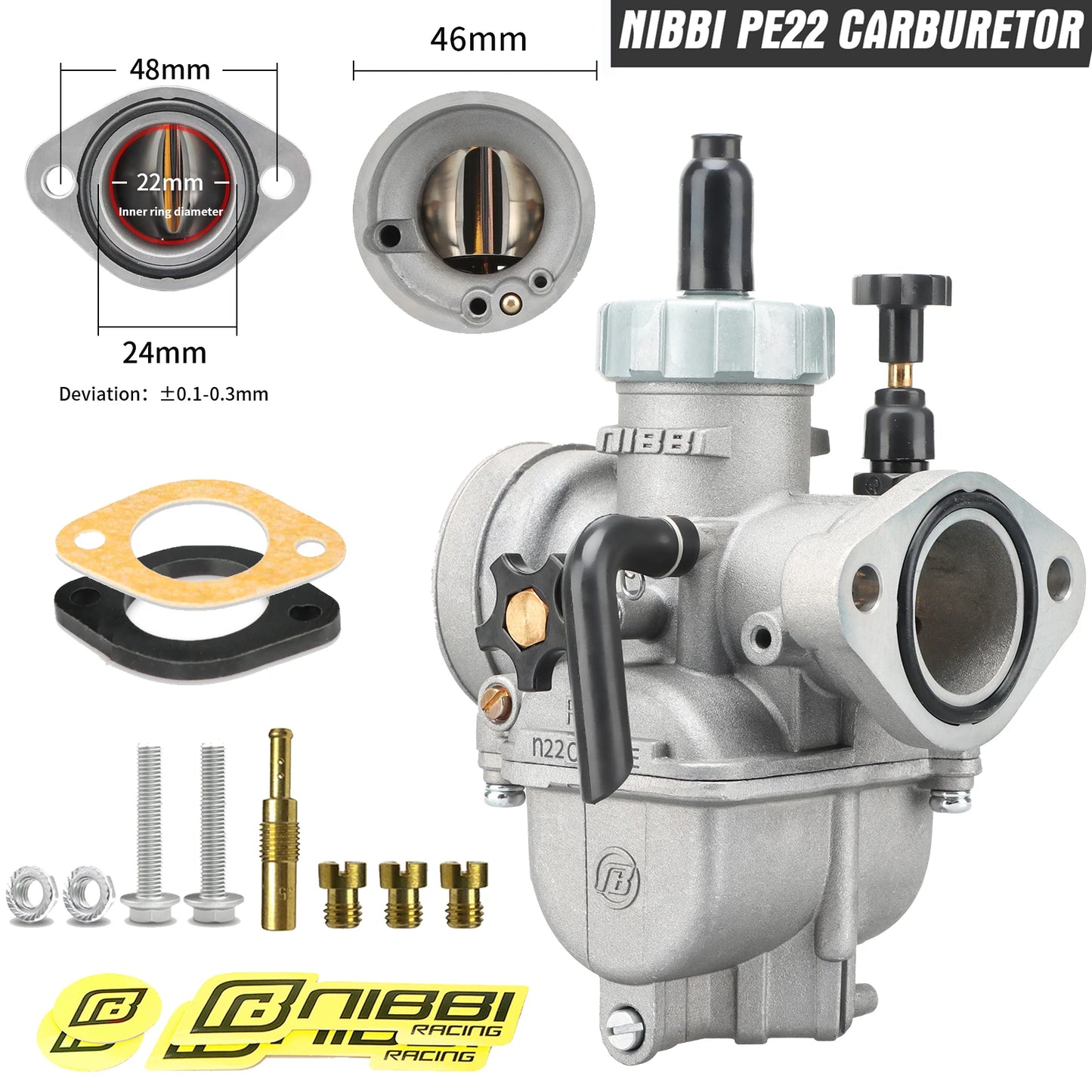 NIBBI PE19mm/PE22mm/PE24mm/PE26mm/PE28mm Flange Carburetor for Motorcycle 2T 4T GY6 Engine 100cc-250ccATV Yamaha Racing Pitbike