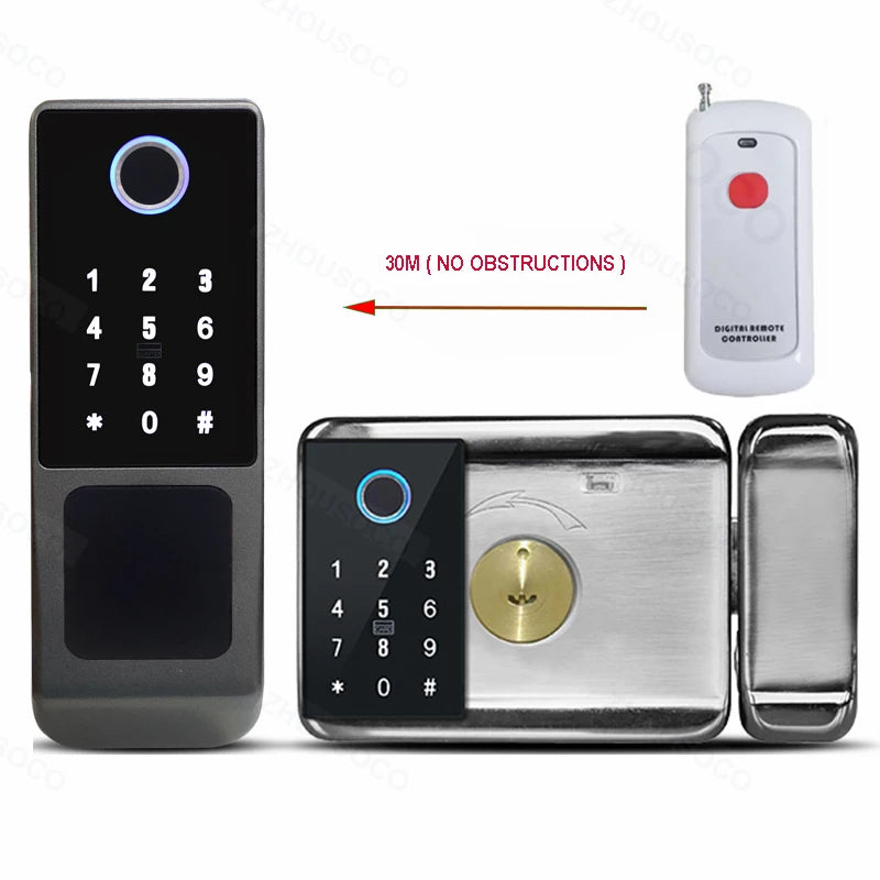 Tuya WIFI Double Side Fingerprint Lock Waterproof Outdoor Gate Passcode Rfid Card Keyless Smart Door Lock