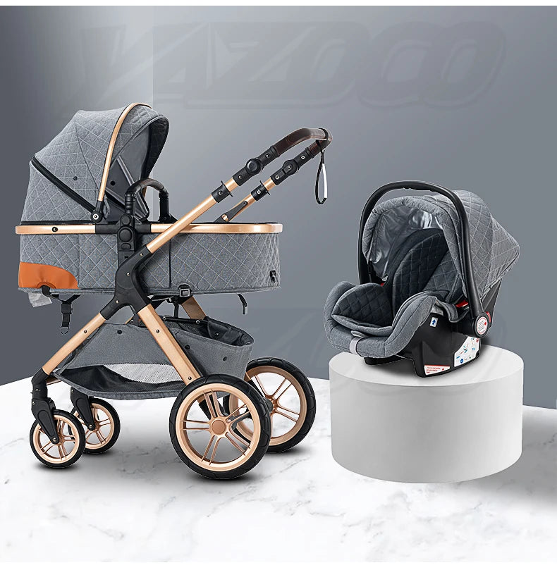 Newest Baby Stroller 3 in 1 Lightweight High Landscape Baby Carriage Aluminum Frame Travel System with Car Seat Pram for Newborn