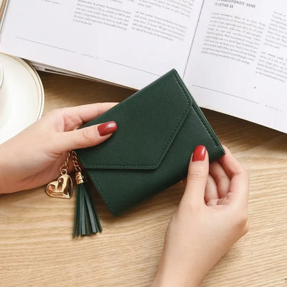 Carteras cortas de moda para mujer, de piel sintética, de lujo, con borlas, con broche, monedero pequeño, tarjetero