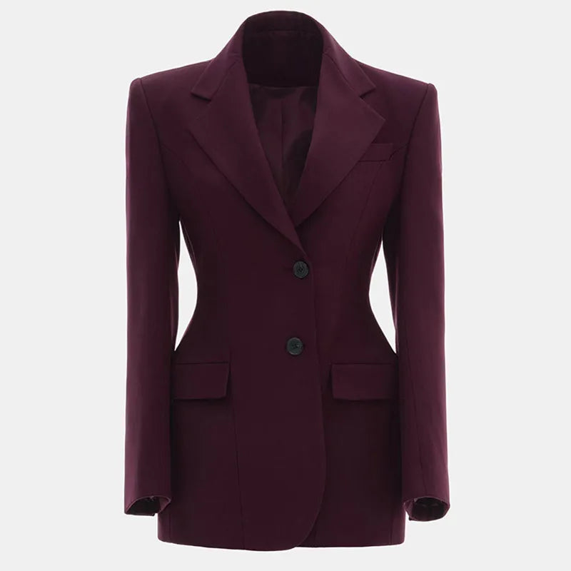 Elegant Black Women's Blazer Coat Slim Single Breasted Long Sleeve Lapel Female Coats 2025 Spring Fashion Simple Lady Outwear