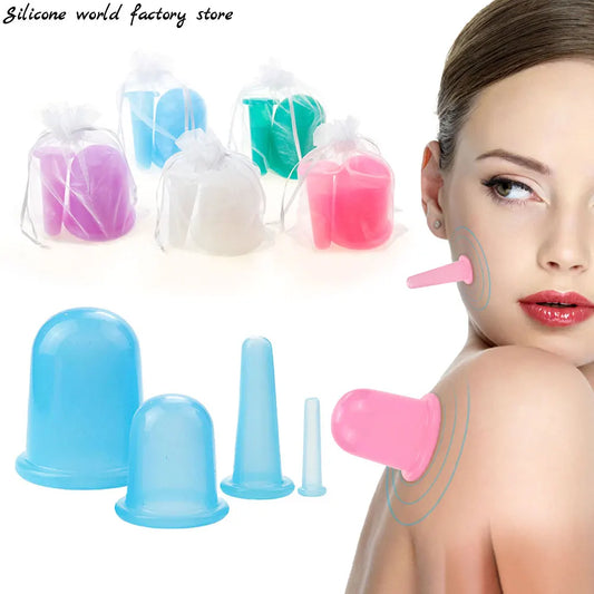 4-Piece Set Silicone Vacuum Cupping Set Cupping Cups Cans Suction Cup Therapy Back Body Detox Massage Anti Cellulite