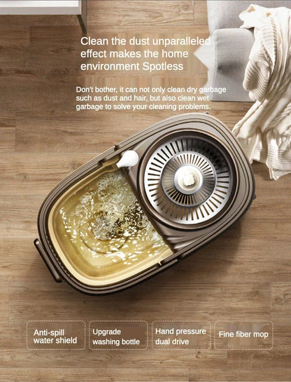 Flat Squeeze Mop 360 Degree Rotatable Stainless Steel Basket Microfiber Pads Cleaning Floor Mop Bucket Extended Handle Home