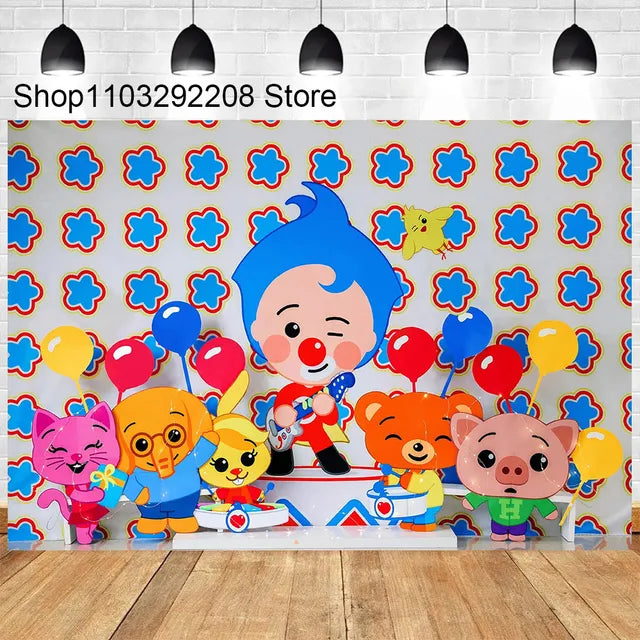 Plim Cartoon Theme Decoration for Kids, 1st Birthday Party Supplies, Baby Shower, Rainbow Circus Background, Photography Props 