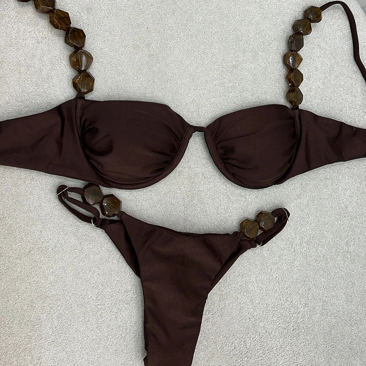 Bikini Push Up 2024, traje de baño sexy para mujer, traje de baño femenino, conjunto de bikini sexy, bikini brasileño, traje de baño sólido brillante, ropa de playa