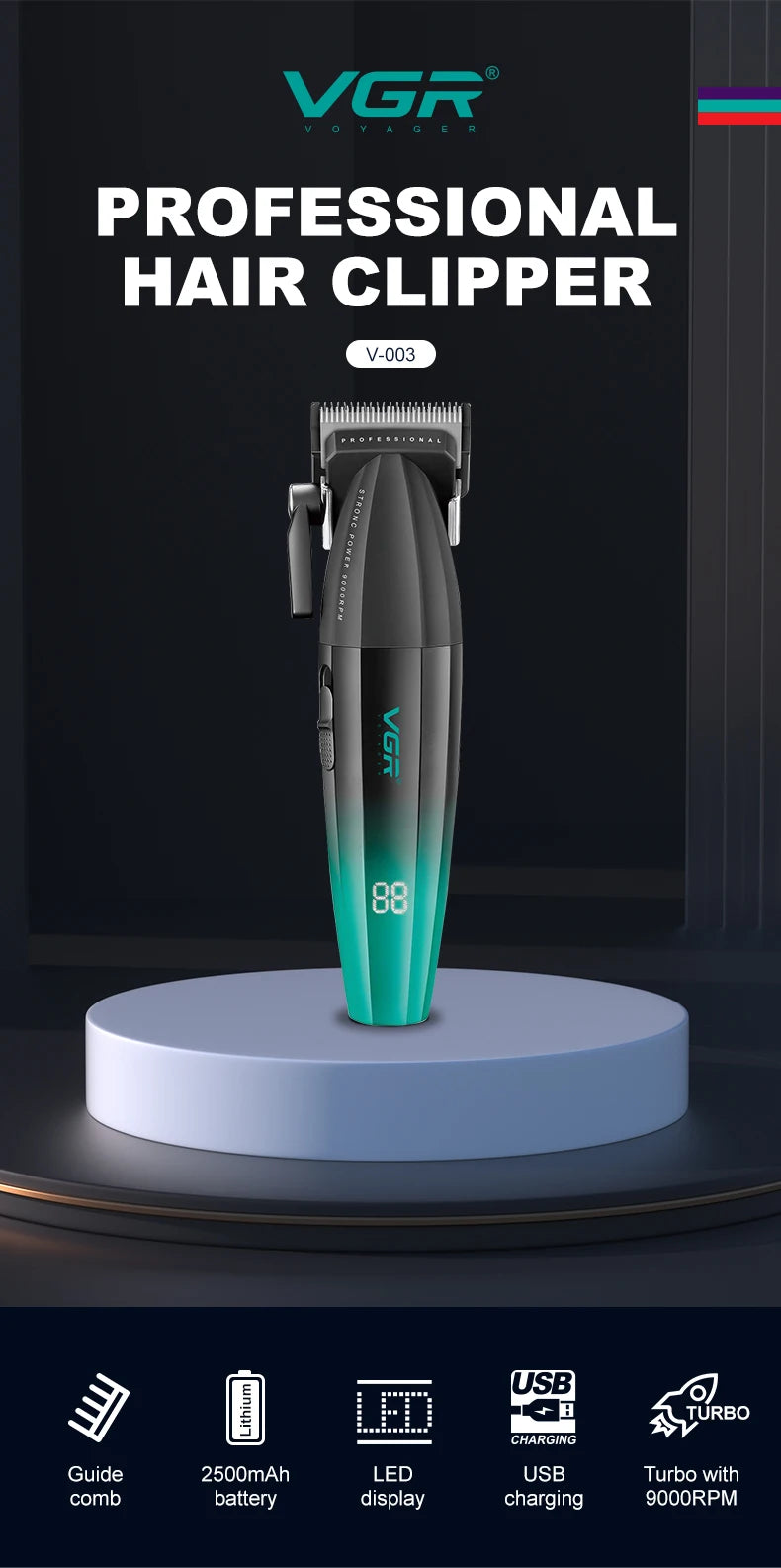 VGR Hair Clipper Professional Hair Trimmer Electric Clippers Cordless Hair Cutting Machine 9000RPM Trimmer Clipper for Men V-003