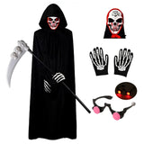 Fantasia de Halloween Assustadora de Ceifador para Meninos – Inclui Máscara com Olhos Vermelhos Luminosos e Luvas