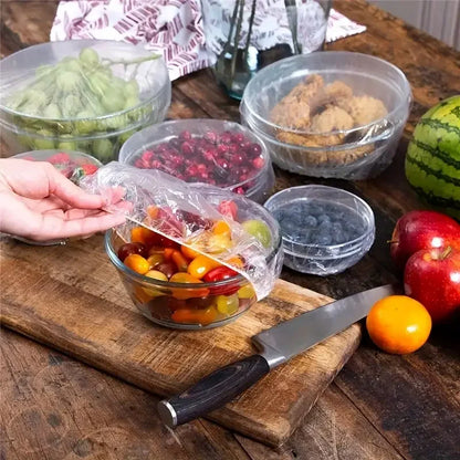 100 unidades de fundas desechables para alimentos, envoltura Saran, fundas para el intestino, bolsas de plástico de calidad alimentaria para mantener la frescura, accesorios de almacenamiento de cocina