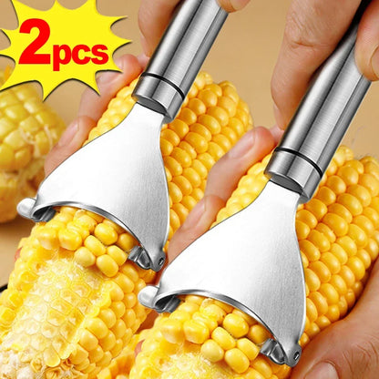 Pelador de maíz de acero inoxidable, pelador de maíz dentado, pelador de mazorcas, cepillo, trillador, cortador, herramienta de cocina para frutas y verduras.