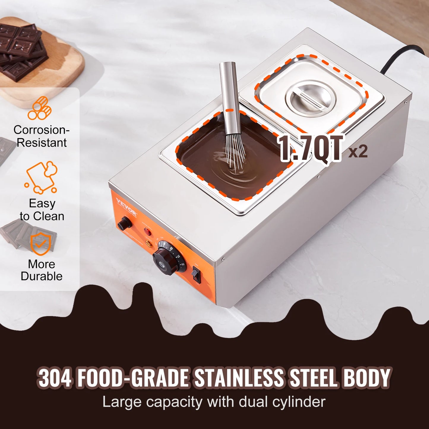 SucceBuy 2 3 Tanks Electric Chocolate Tempering Machine Chocolate cascade Melting Pot for Kitchen home appliance