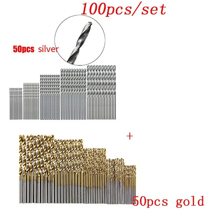 Juego de brocas helicoidales HSS con revestimiento de titanio (50/100 unidades), brocas de acero de alta velocidad para metal, hierro fundido y madera, herramientas eléctricas de alta calidad.