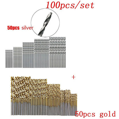 Juego de brocas helicoidales HSS con revestimiento de titanio (50/100 unidades), brocas de acero de alta velocidad para metal, hierro fundido y madera, herramientas eléctricas de alta calidad.