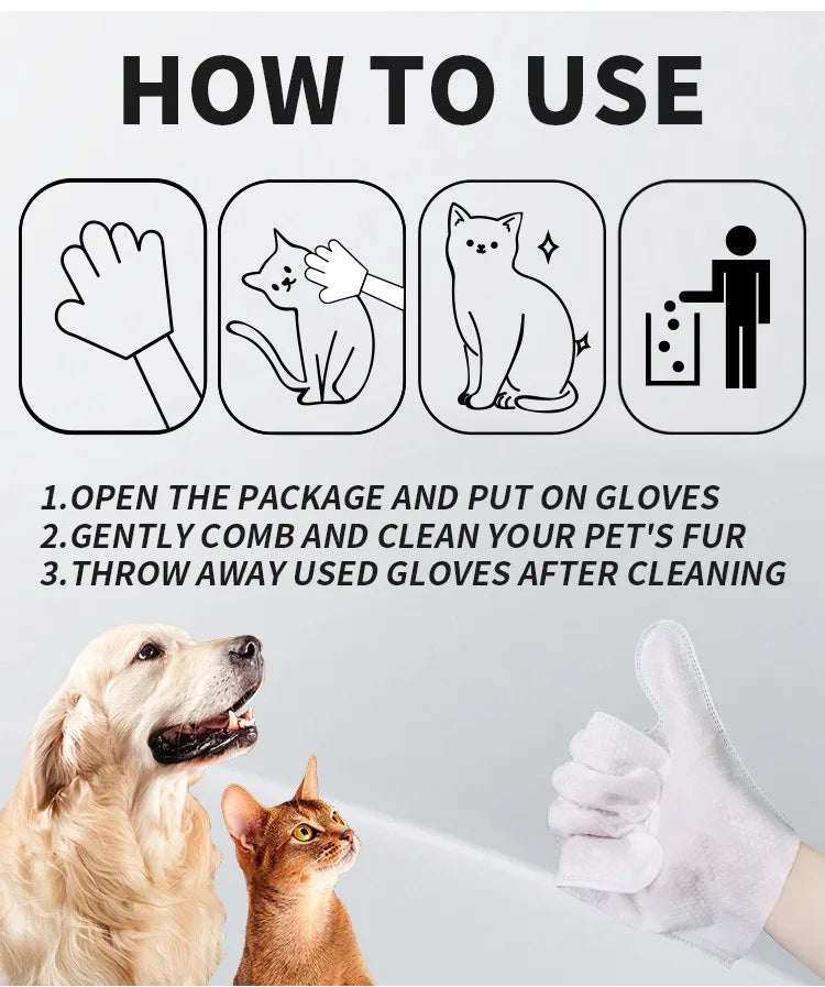 6pcs/bag Pet Wash-Free Gloves for Cats and Dogs - Bathing, Cleaning, Dry Cleaning Wipes, Deodorizing Wipes, Pet Products