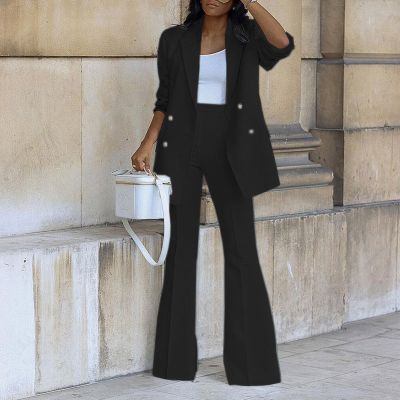 Ropa de mujer Otoño 2023 Nuevo traje casual de color sólido Traje de pantalón ancho Traje de dos piezas Conjunto de mujer 2 piezas verano