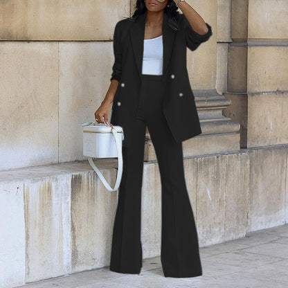 Ropa de mujer Otoño 2023 Nuevo traje casual de color sólido Traje de pantalón ancho Traje de dos piezas Conjunto de mujer 2 piezas verano