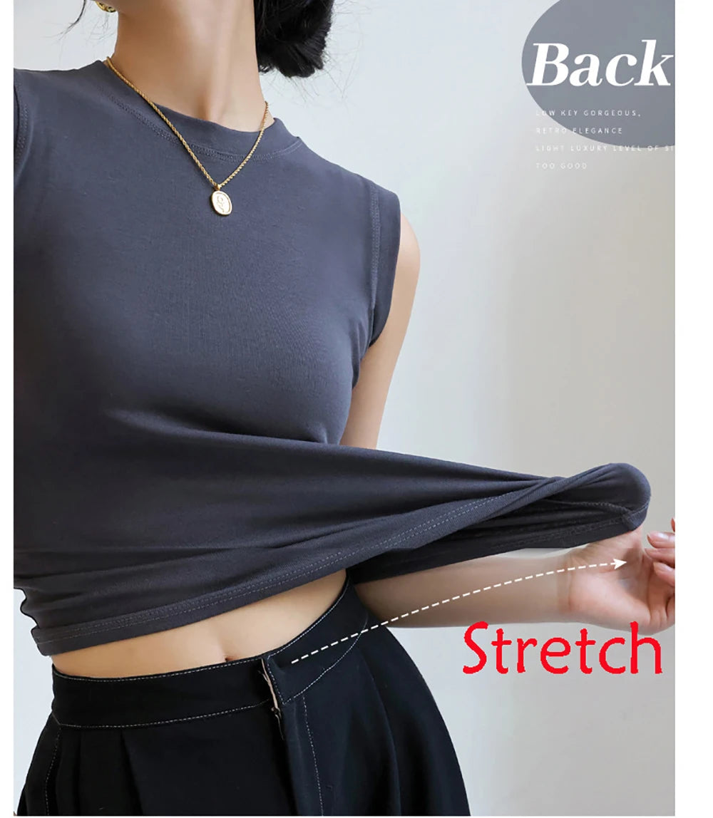Camisola de algodón para mujer, cuello redondo, colorida, básica, sin mangas, con cobertura para escote lateral, C4878
