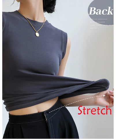 Camisola de algodón para mujer, cuello redondo, colorida, básica, sin mangas, con cobertura para escote lateral, C4878