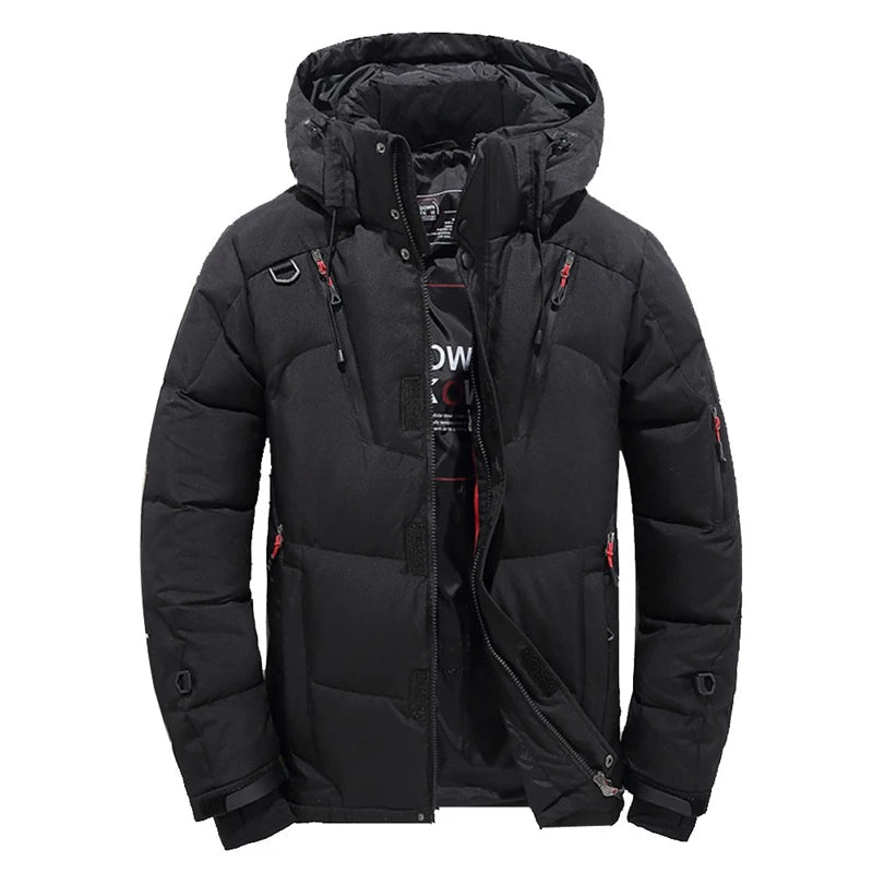 Chaqueta de plumón de 20 grados para hombre, parka de invierno para hombre, chaqueta de plumón de pato blanca con capucha para exteriores, abrigo de nieve acolchado grueso y cálido de gran tamaño M-4XL