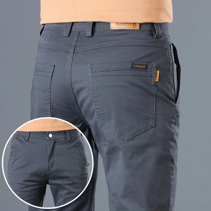 Men's High Quality Pure Cotton Classic Solid Color Casual Pants Business Stretch Slim Straight Brand Trousers Male Autumn New