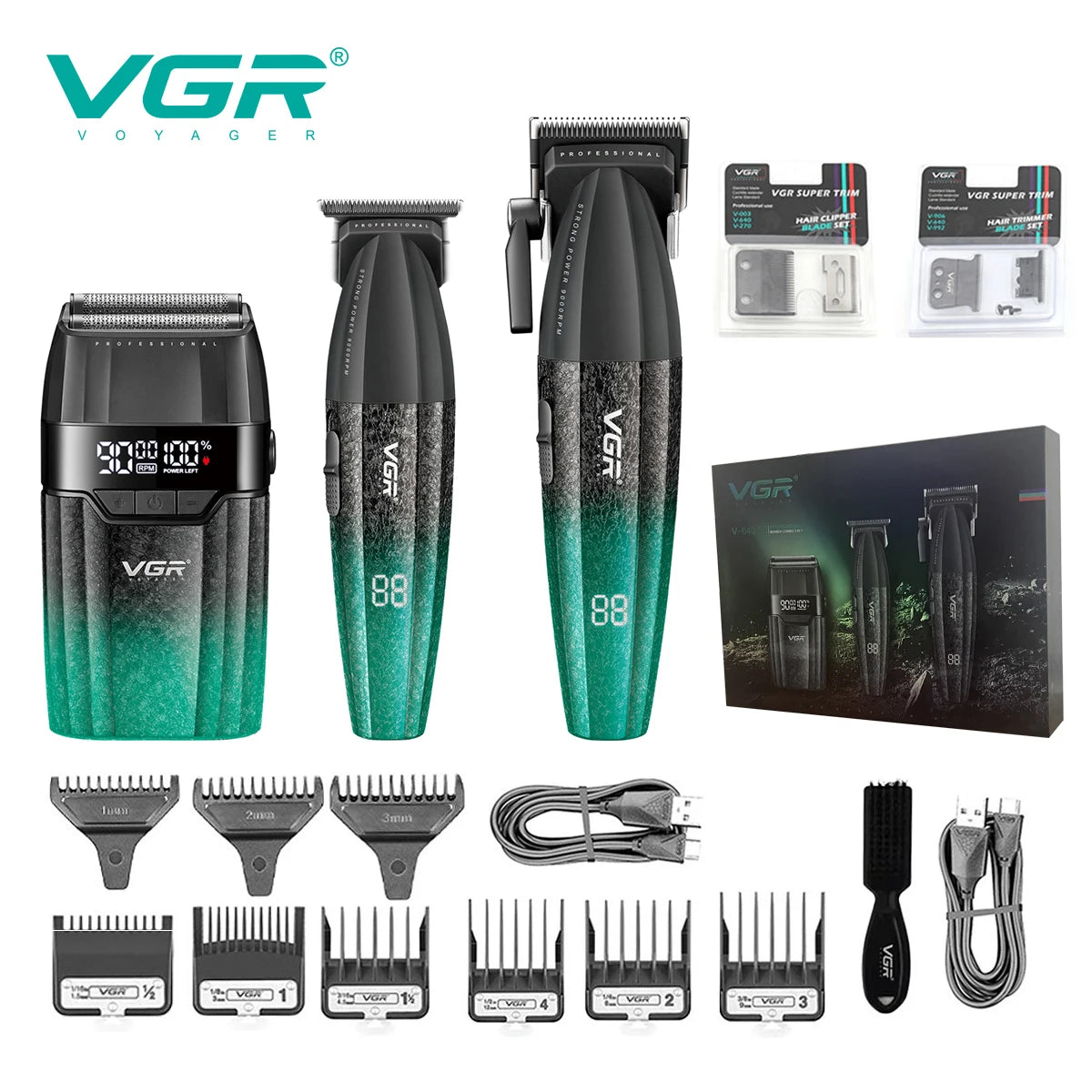 VGR Professional Hair Trimmer 9000 RPM Cordless Hair Clipper Rechargeable Hair Trimmer Metal Trim