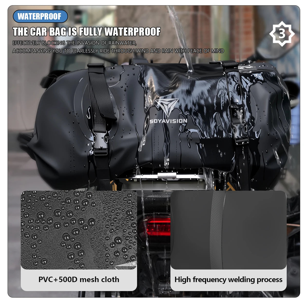 SOYAVISION 20L 50L 70L 80L 100L Motorcycle Waterproof Tail Bag Travel Outdoor Luggage Bag Motorcycle Seat Bag