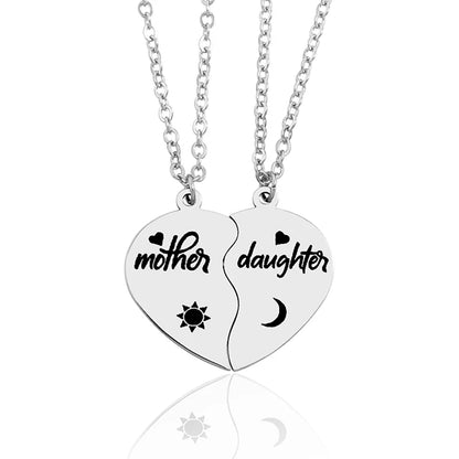 2 pcs/set mãe filha filho coração enigma pingente colar de aço inoxidável sol lua colares para mãe crianças presente