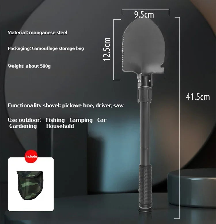 Multifunctional garden shovel for camping, suitable for camping/fishing/wild survival, etc. Shovel. Pickaxe and hoe three-in-one