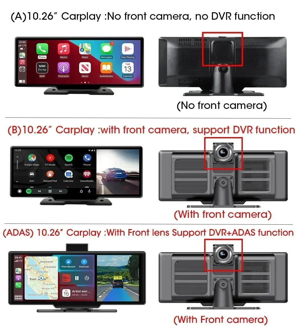 Srnubi 10.26" Dash Cam Rearview Carplay Android Auto 4K DVR Navigation Player Dual Lens Recorder Dashboard WIFI BT
