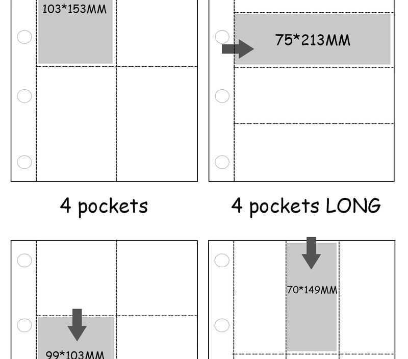 PLRBOK A4 Clear 10 Pcs Photo Album Refill Pages File Protector 4 Hole 6×4 10×15 4 Ring Binder Photocards Postcard Card Notebook