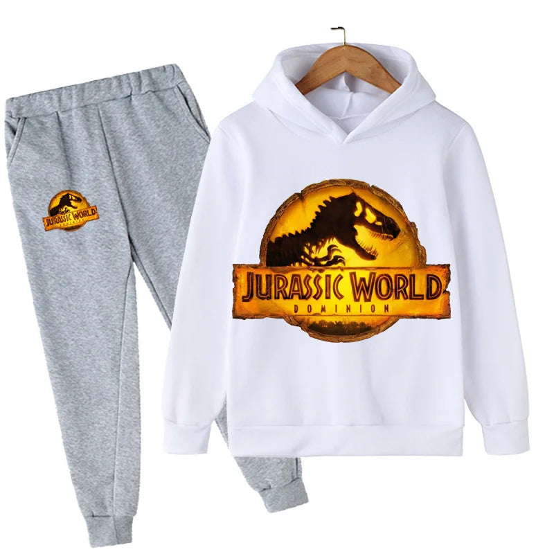 Children Dinosaur Hoodies Pants Set Boys Girls Jurassic World Dominion Sweatshirts Hooded Kids Fashion Pullovers Clothes Suit