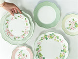 Ceramic Plate Household Bone China Dinner Plate Set Vintage Green Flower Dishes Tableware Oval Large Tray Dinnerware Sets