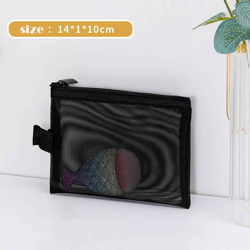 1pc Black Mesh Women'S Cosmetic Bag Transparent Travel Comsetics Brushes Organizer Beauty Case Small Large Toiletry Makeup Bag