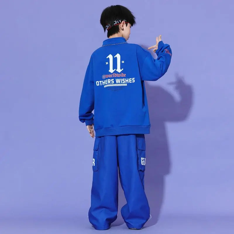Boys Hip Hop Pullover Street Dance Cargo Pants Girls High Collar Sweatshirt Outfits Kids Jazz Sport Clothes Set Child Streetwear