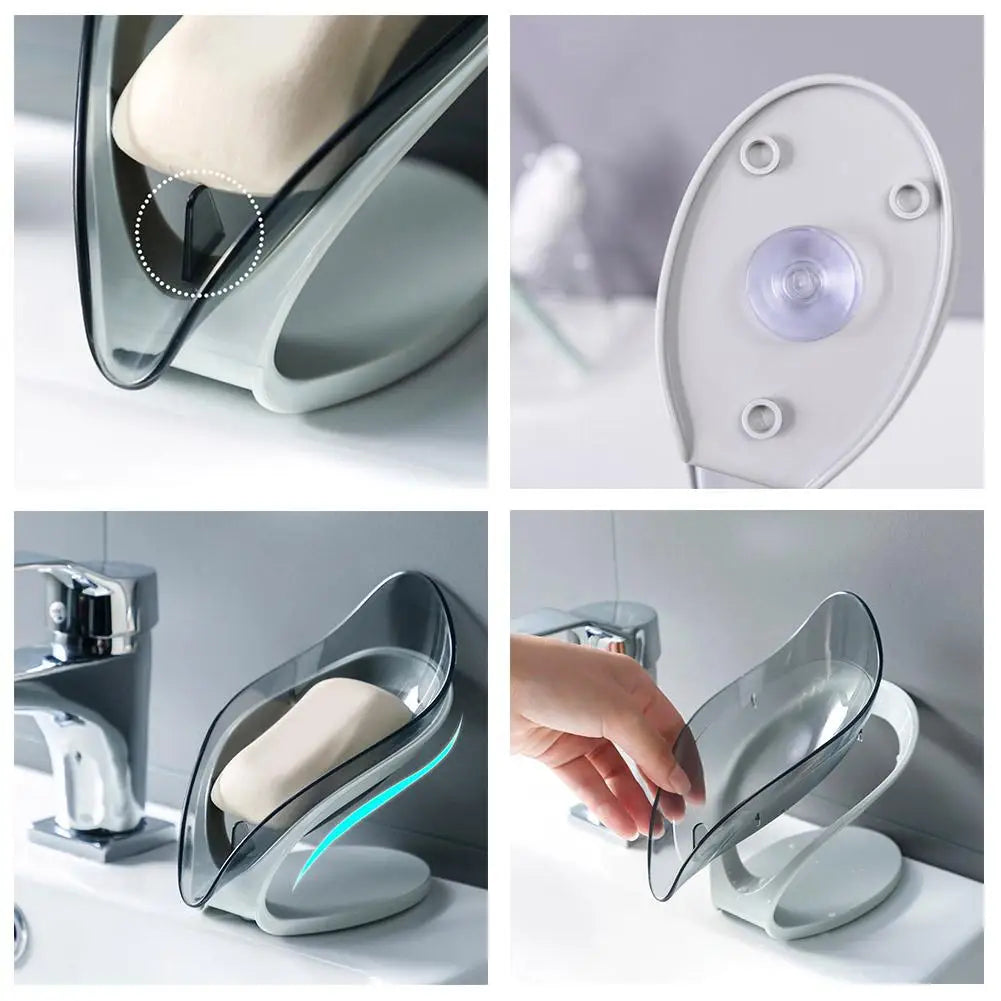 1 jabonera de hojas para ducha de baño, portátil, antideslizante, con drenaje, bandeja de esponja de plástico para baño, cocina, acceso G2c8