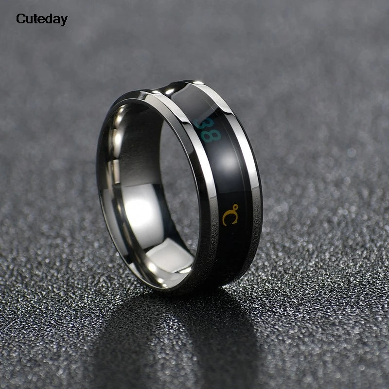 Anillo de temperatura de acero de titanio para hombre y mujer, con sensor de temperatura inteligente, resistente al agua, para medir el estado de ánimo y las emociones.