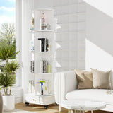 Wooden 4-layer Corner Bookshelf Can Rotating Movable Bookshelf With Single Drawer/Wheels/Storage Shelf For Study/Bedroom/Home