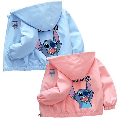 Lilo y Stitch, chaqueta con capucha para niños y niñas, abrigo de otoño 2024, ropa informal de manga larga con cremallera de dibujos animados para bebés, prendas de vestir exteriores para niños